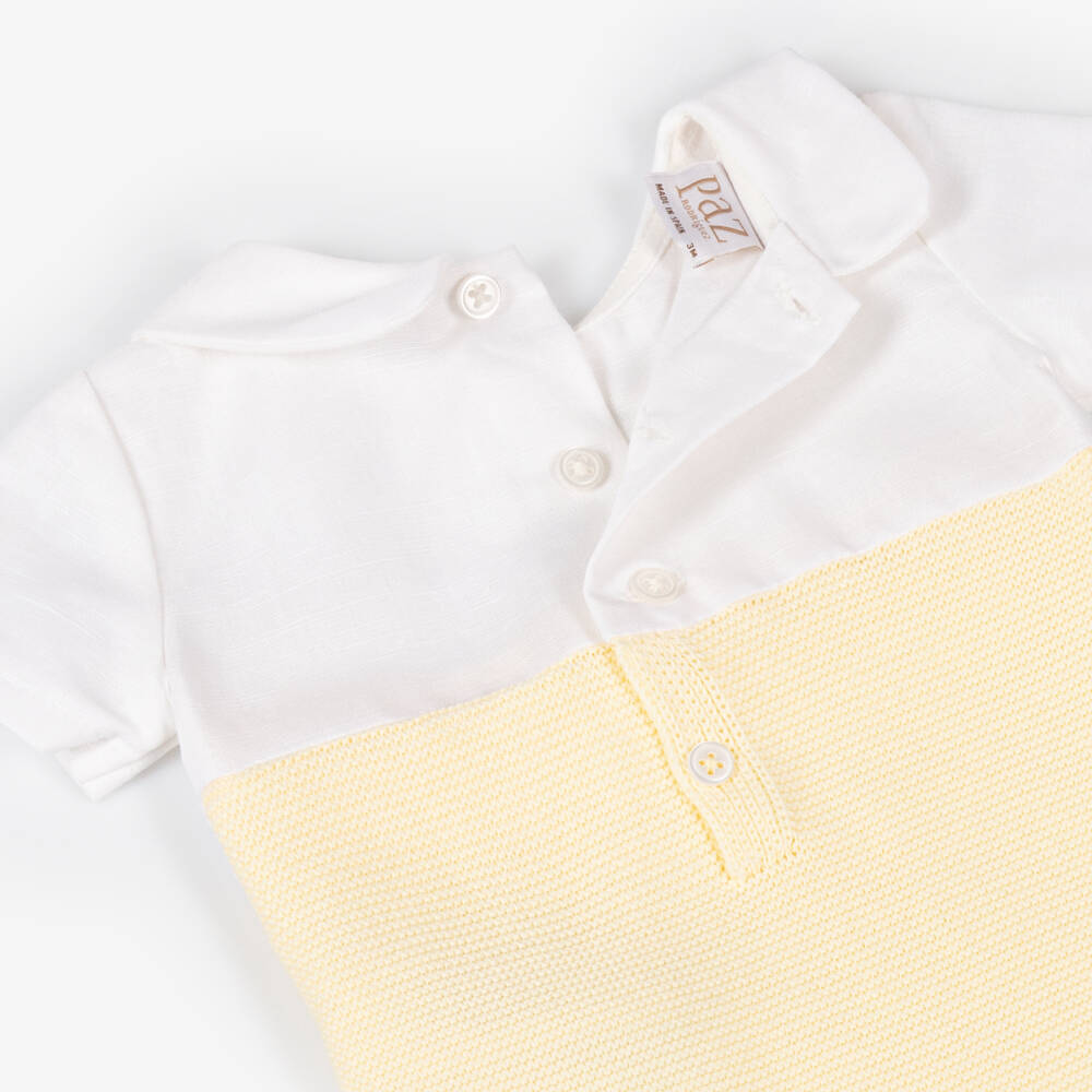 PAZ Rodríguez-Boys Yellow Knit Cotton Romper | Childrensalon Outlet