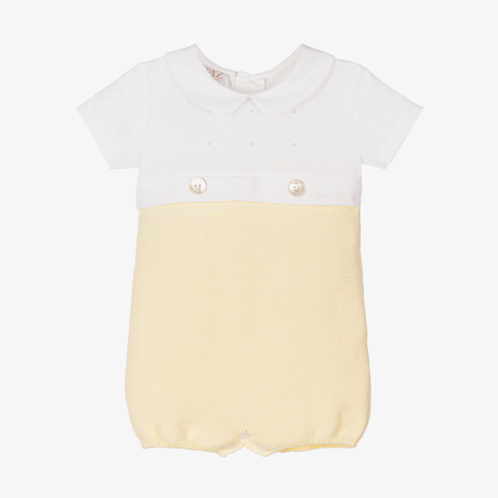 PAZ Rodríguez-Boys Yellow Knit Cotton Romper | Childrensalon Outlet