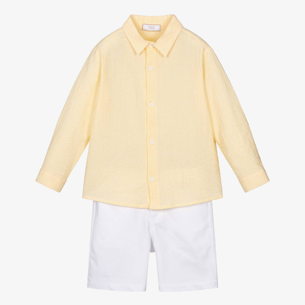 PAZ Rodríguez-Boys Yellow Shirt & White Cotton Shorts Set | Childrensalon Outlet