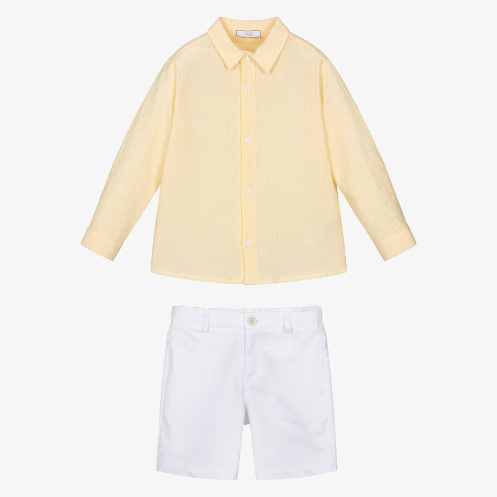 PAZ Rodríguez-Boys Yellow Shirt & White Cotton Shorts Set | Childrensalon Outlet