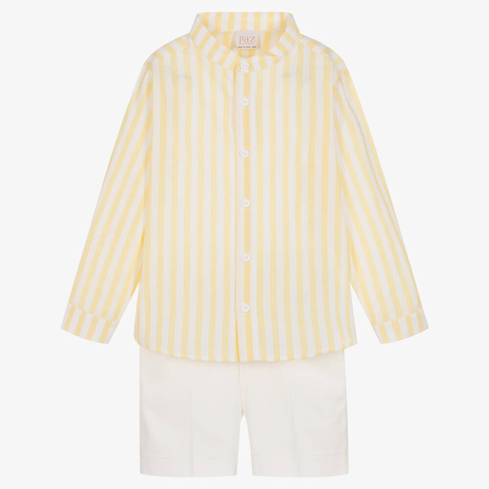 Paz Rodríguez - Boys Yellow Stripe Shorts Set | Childrensalon