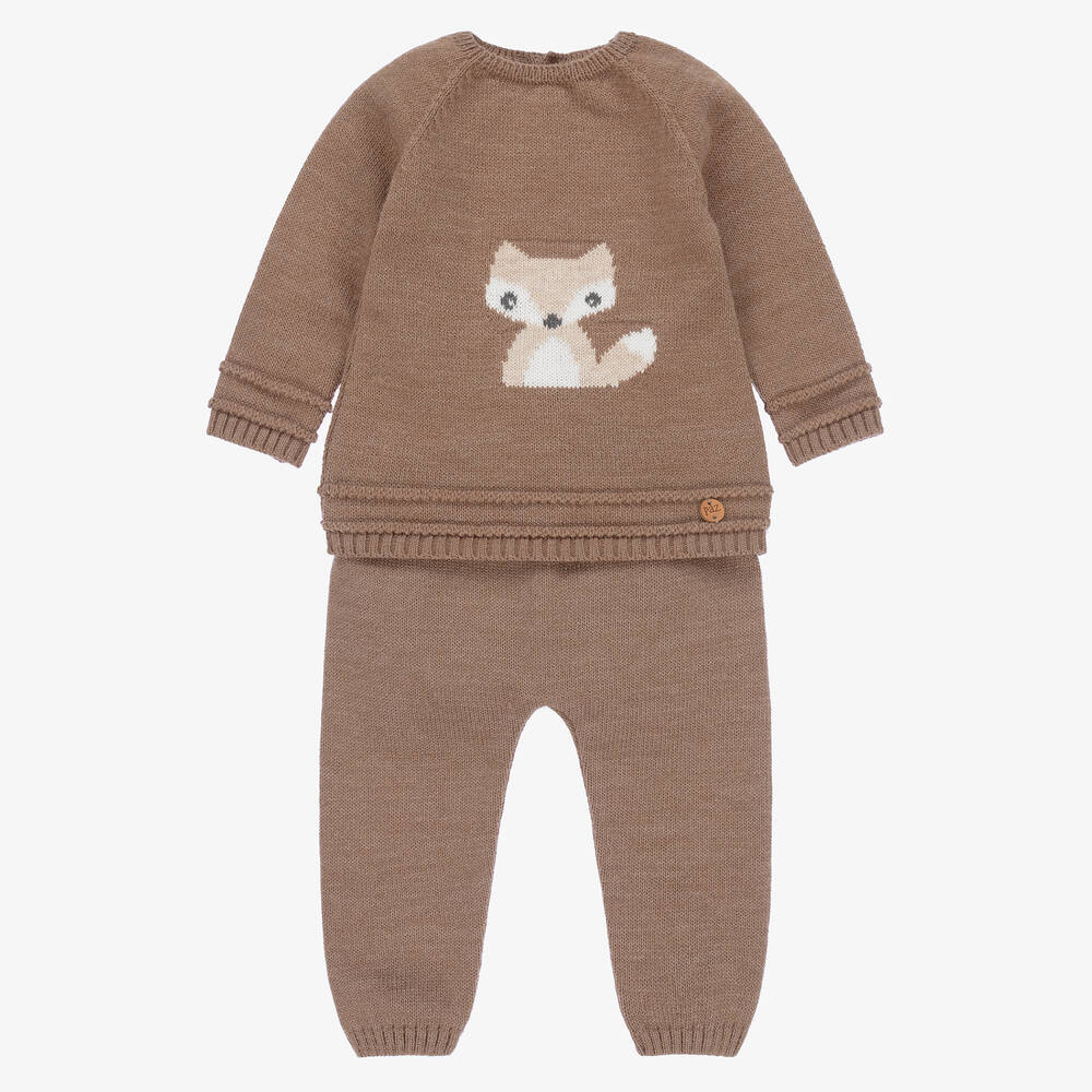 Paz Rodríguez - Brown Knitted Baby Trouser Set | Childrensalon