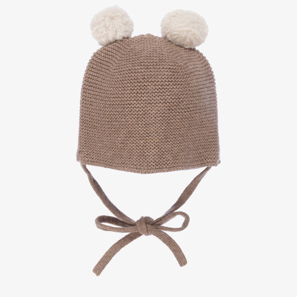 Paz Rodríguez - Brown Wool Knit Pom-Pom Hat | Childrensalon