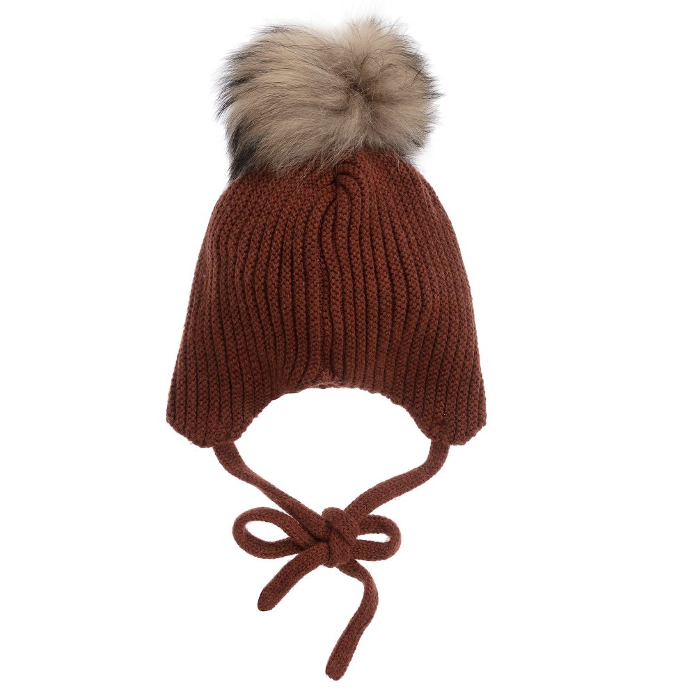 Brown pom pom hat clearance