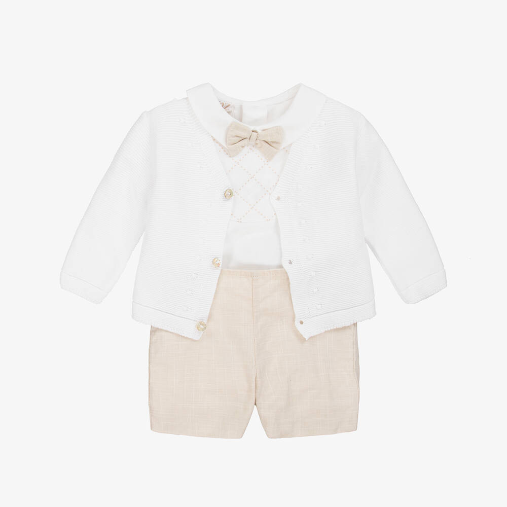 PAZ Rodríguez-Gentleman Beige Linen Shorts Ensemble | Childrensalon Outlet