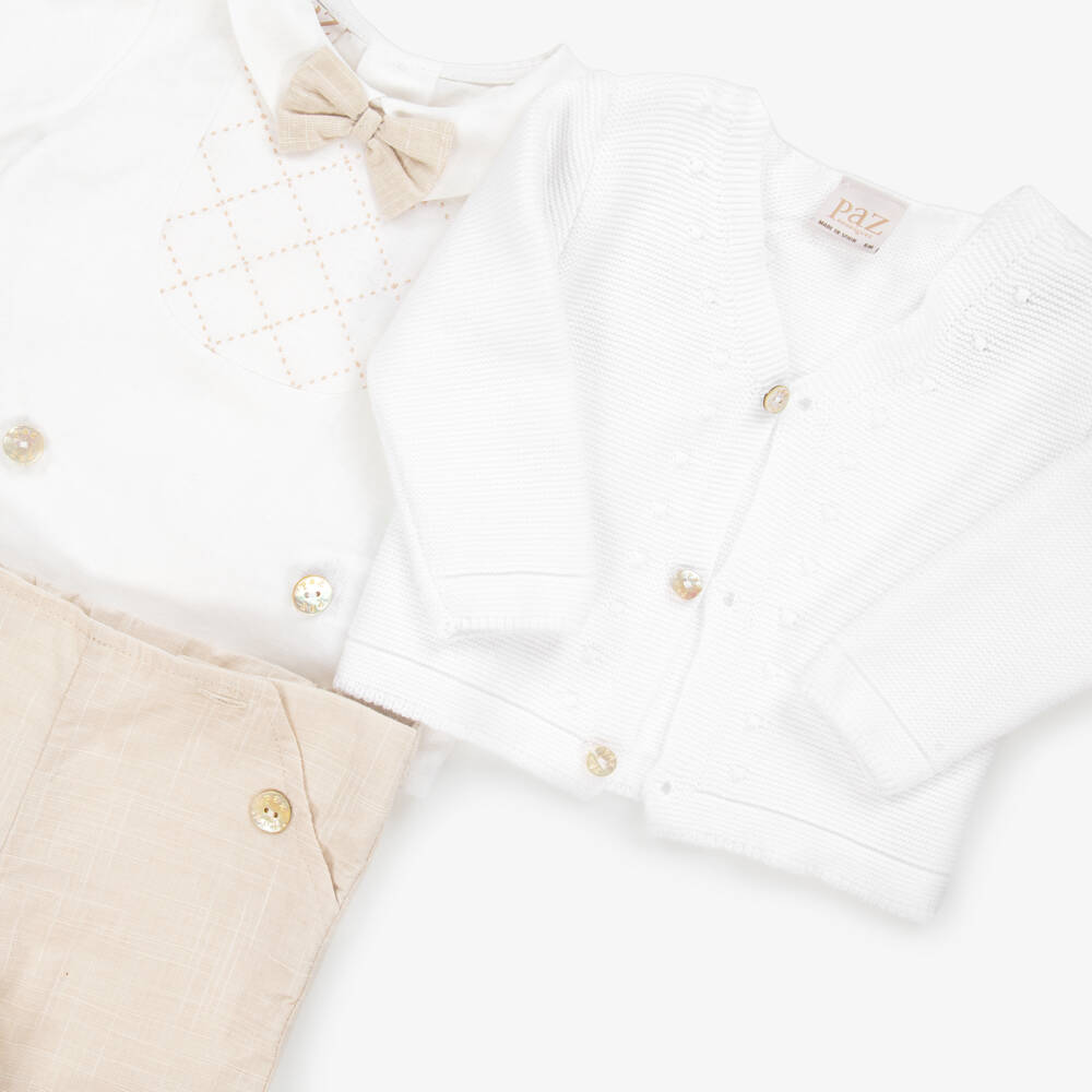 PAZ Rodríguez-Комплект льняных шортов бежевого цвета для мальчиков | Childrensalon Outlet