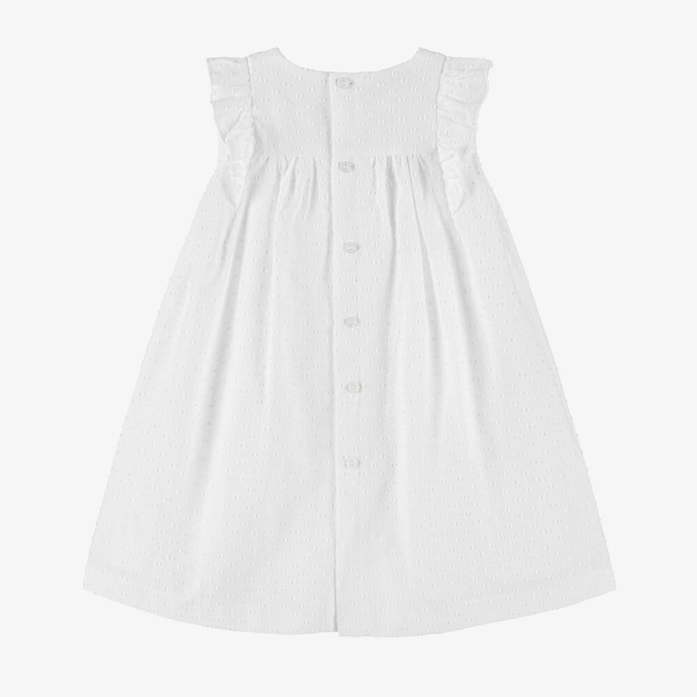 PAZ Rodríguez-Girls Airy White Cotton Plumeti Frock | Childrensalon Outlet
