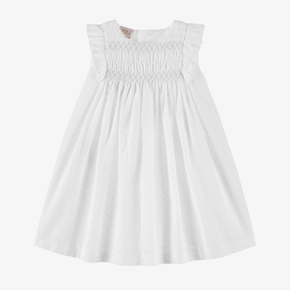 PAZ Rodríguez-Girls Airy White Cotton Plumeti Frock | Childrensalon Outlet