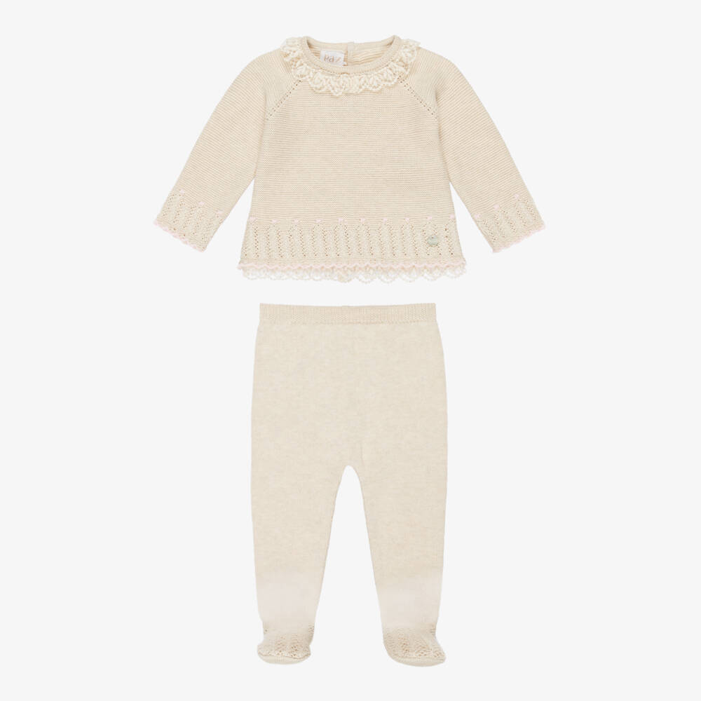 PAZ Rodríguez-Girls Beige Cotton & Cashmere Knit Babygrow Set | Childrensalon Outlet