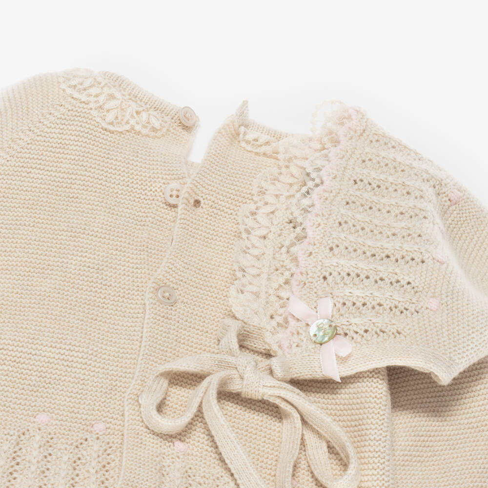 PAZ Rodríguez-Girls Beige Cotton & Cashmere Knit Babygrow Set | Childrensalon Outlet
