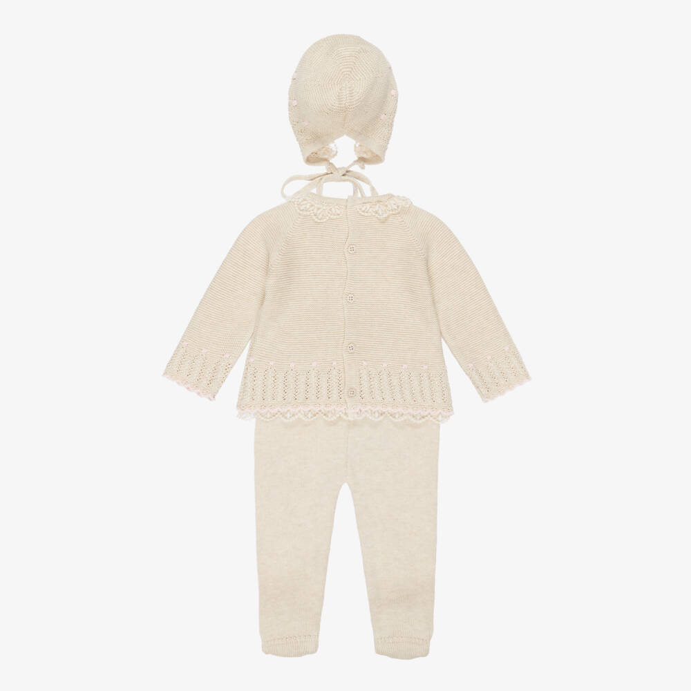 PAZ Rodríguez-Girls Beige Cotton & Cashmere Knit Babygrow Set | Childrensalon Outlet