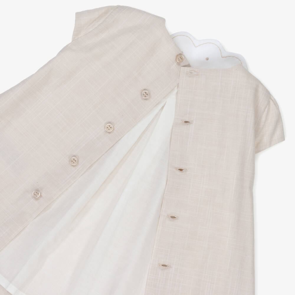 PAZ Rodríguez-Girls Beige Cotton Dress with Scalloped Collar | Childrensalon Outlet