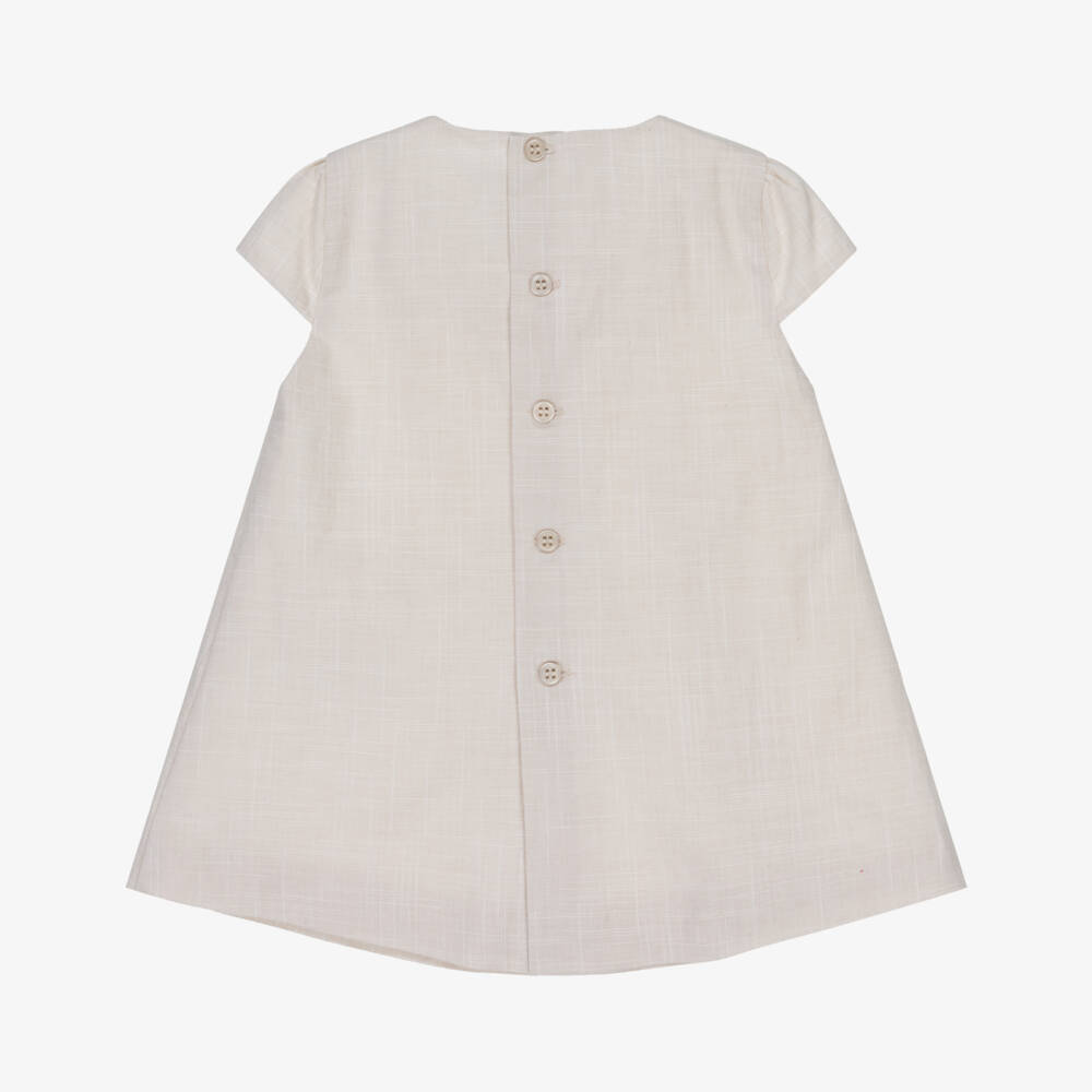 PAZ Rodríguez-Girls Beige Cotton Dress with Scalloped Collar | Childrensalon Outlet