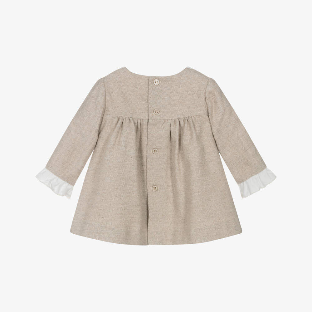 PAZ Rodríguez-Baby Girls Beige Brushed Cotton Smocked Dress | Childrensalon Outlet