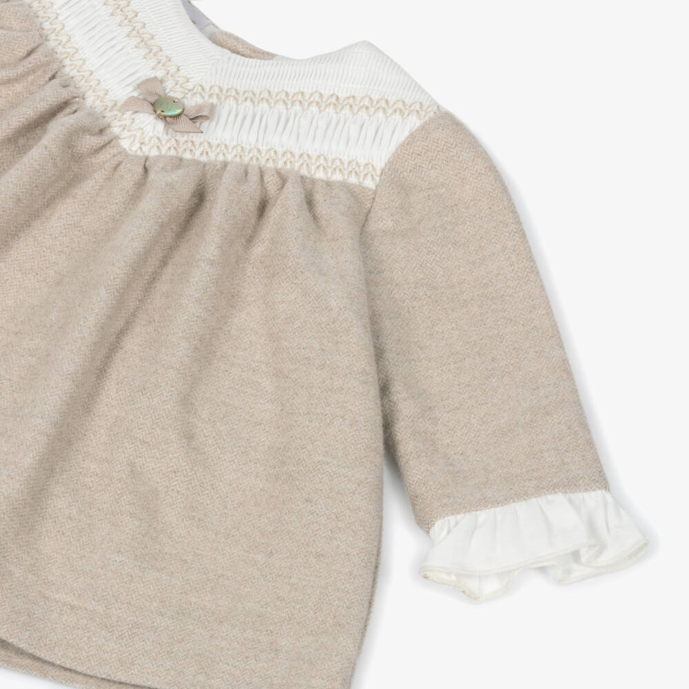 PAZ Rodríguez-Baby Girls Beige Brushed Cotton Smocked Dress | Childrensalon Outlet
