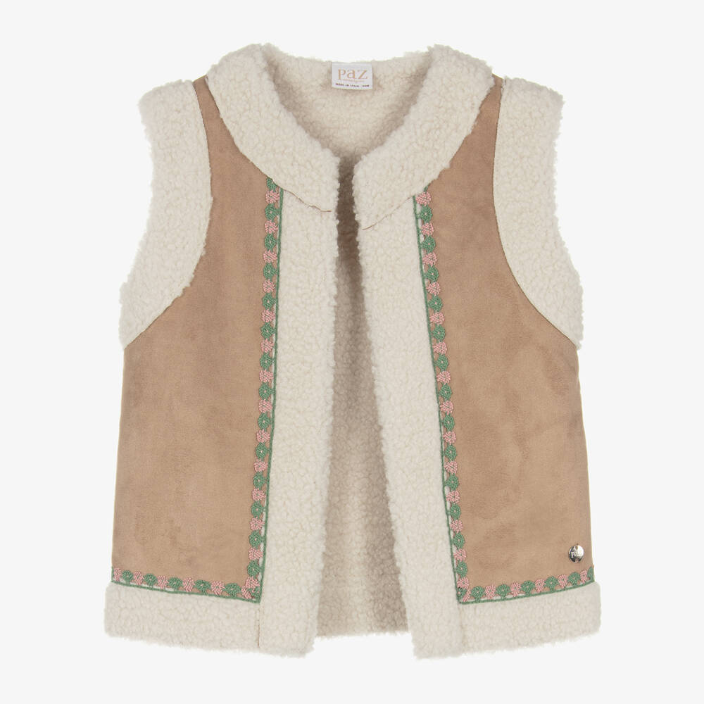 PAZ Rodríguez-Girls Beige Faux Suede Gilet | Childrensalon Outlet