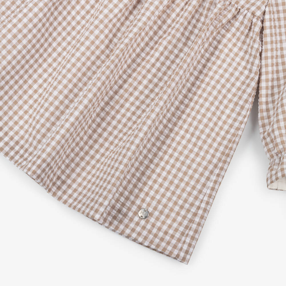 PAZ Rodríguez- Girls Beige Gingham Check Seersucker Dress | Childrensalon Outlet