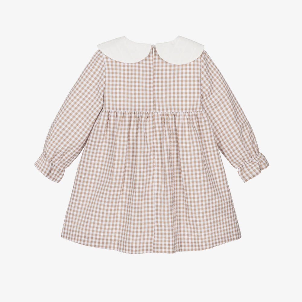 PAZ Rodríguez- Girls Beige Gingham Check Seersucker Dress | Childrensalon Outlet