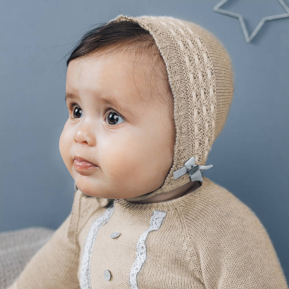 PAZ Rodríguez-Girls Beige Knit Cotton Bonnet | Childrensalon Outlet