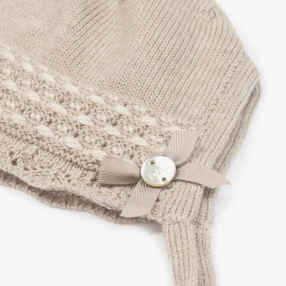 PAZ Rodríguez-Girls Beige Knit Cotton Bonnet | Childrensalon Outlet