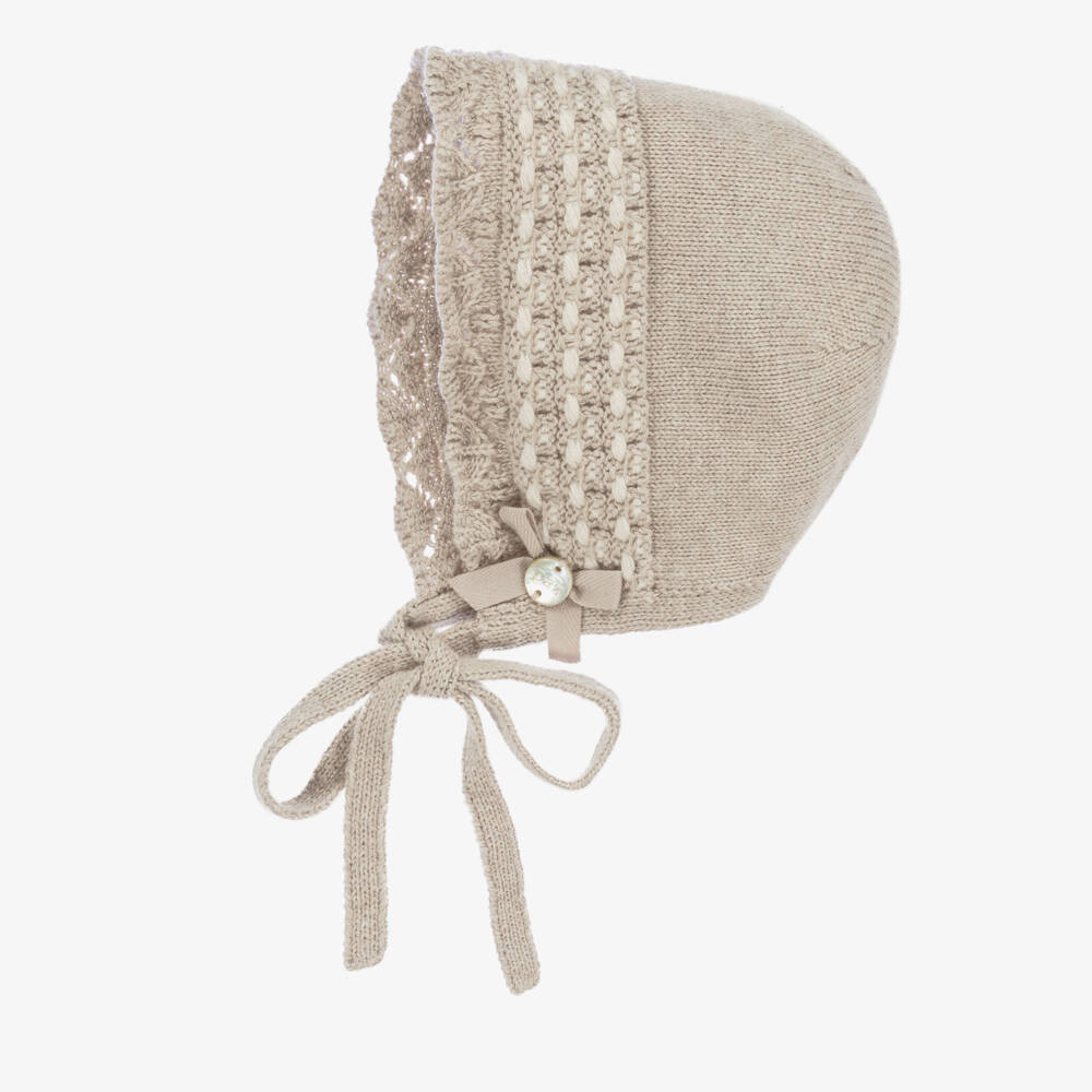 PAZ Rodríguez-Girls Beige Knit Cotton Bonnet | Childrensalon Outlet