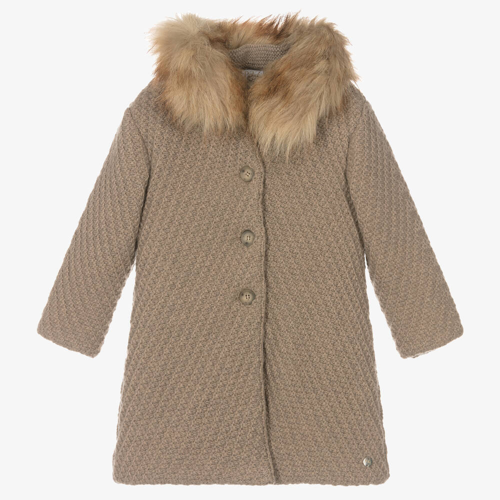 Paz Rodríguez - Girls Beige Knitted Wool Coat  | Childrensalon