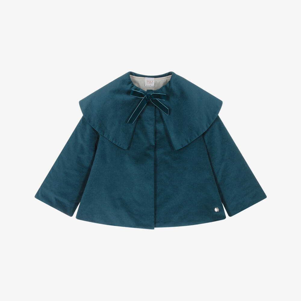 PAZ Rodríguez-Girls Blue Collared Velvet Jacket | Childrensalon Outlet