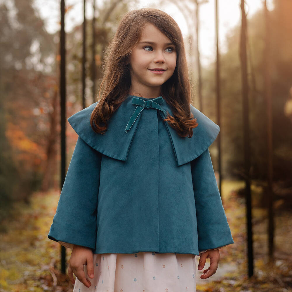 PAZ Rodríguez-Girls Blue Collared Velvet Jacket | Childrensalon Outlet