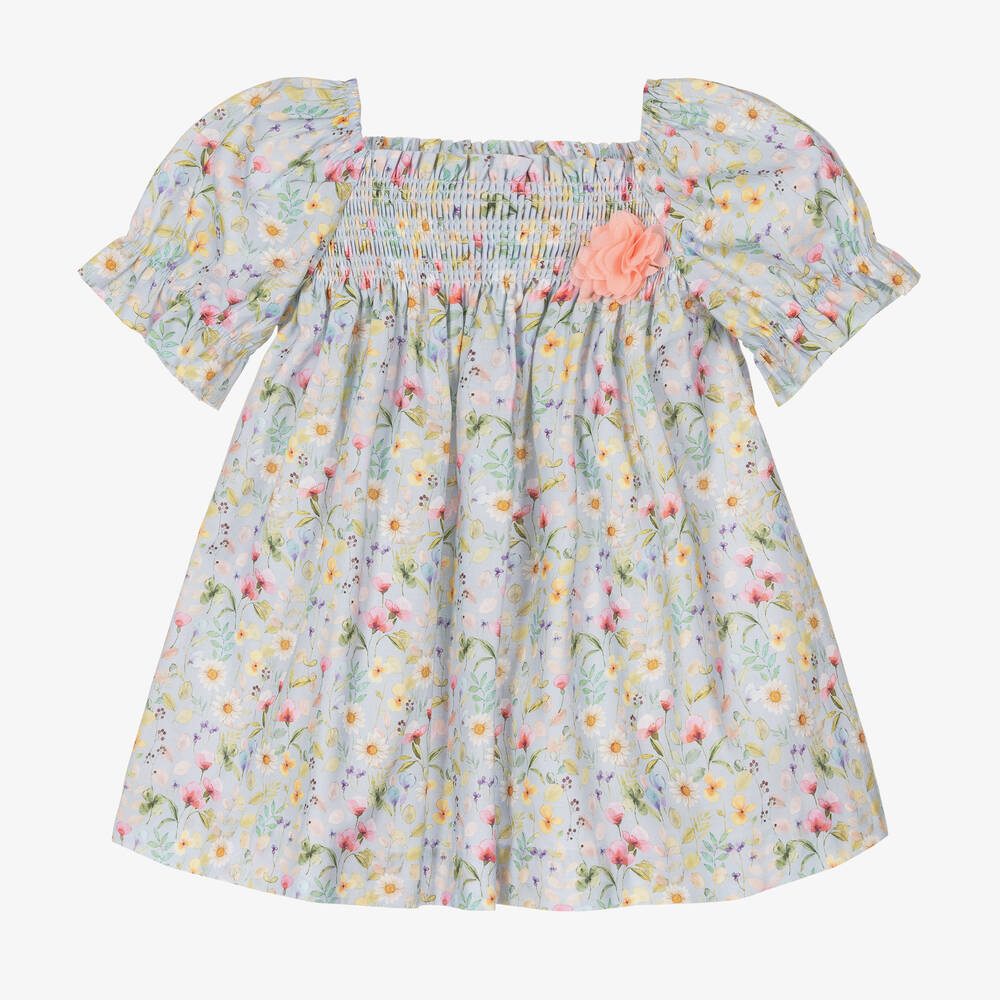 PAZ Rodríguez-Girls Blue Floral Cotton Dress | Childrensalon Outlet