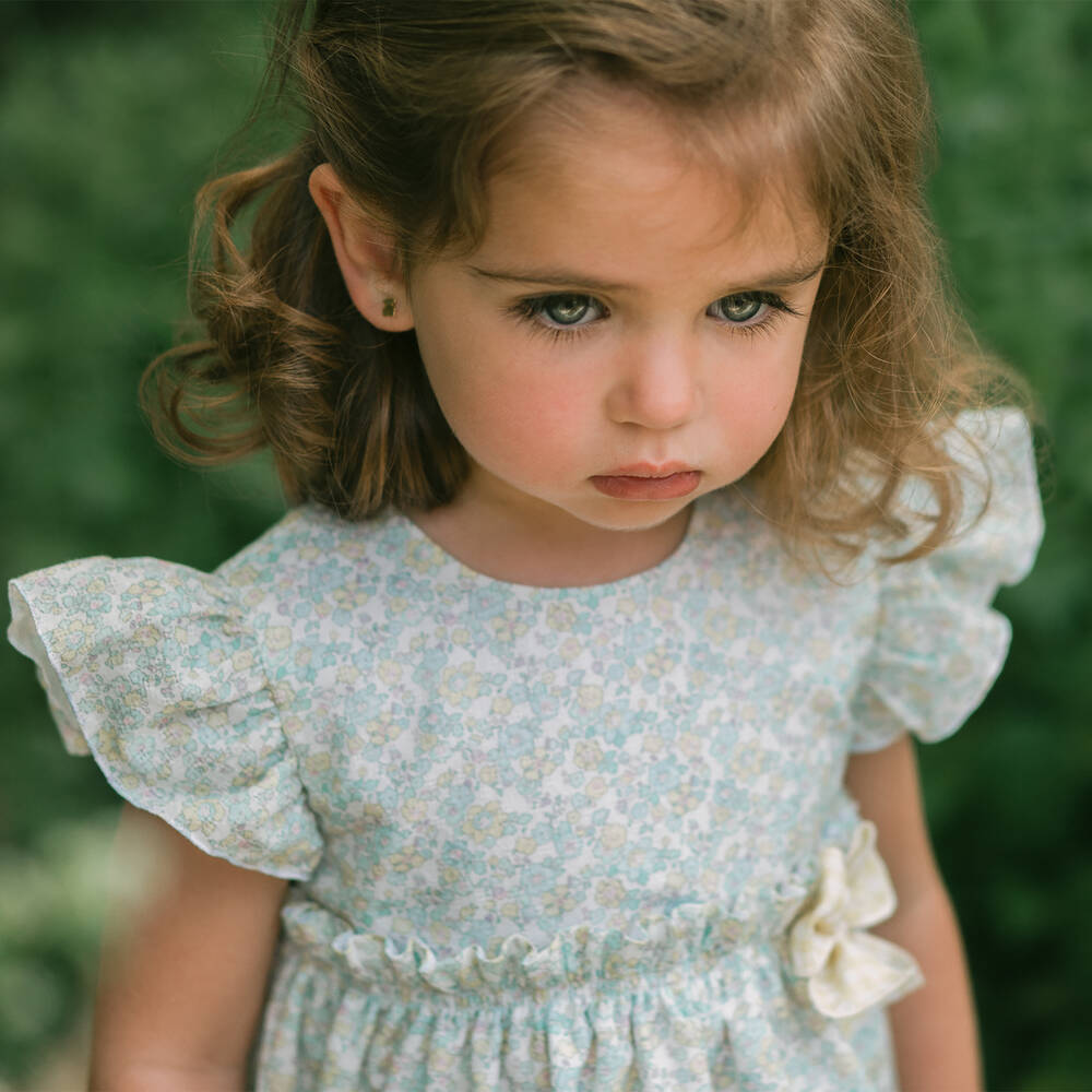 PAZ Rodríguez-فستان قطن لون أزرق بطبعة ورود | Childrensalon Outlet