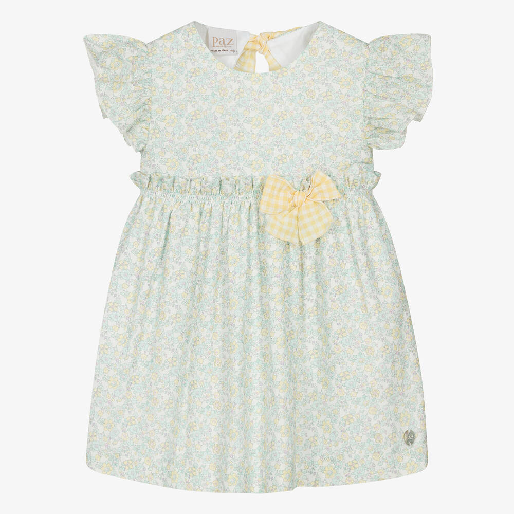 PAZ Rodríguez-Голубое хлопковое платье в цветочек для девочек | Childrensalon Outlet