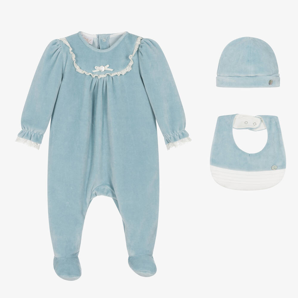 Paz Rodríguez - Girls Blue Velour Babysuit Set | Childrensalon