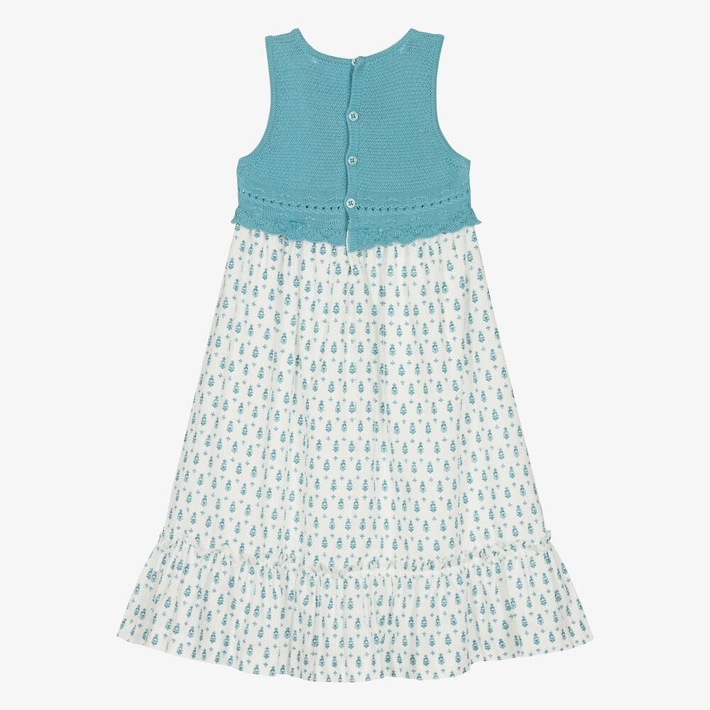 PAZ Rodríguez-Girls Blue & White Cotton Dress | Childrensalon Outlet