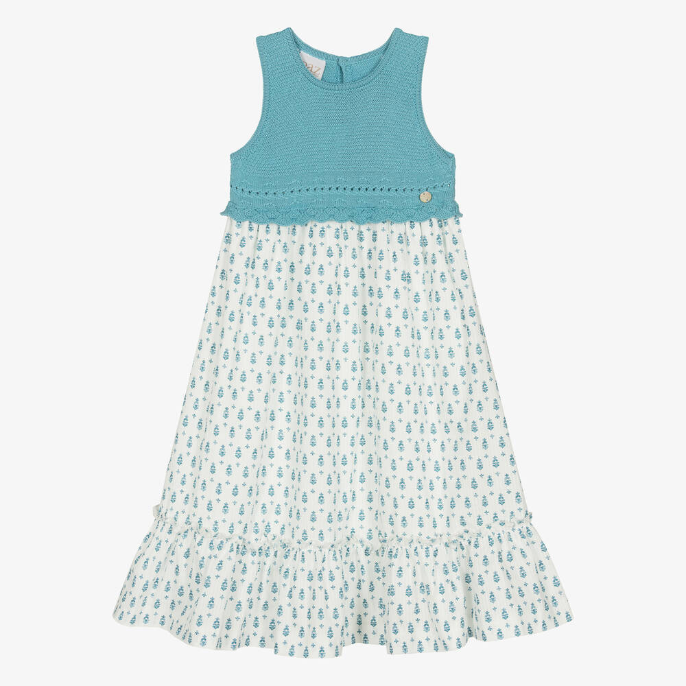PAZ Rodríguez-Girls Blue & White Cotton Dress | Childrensalon Outlet