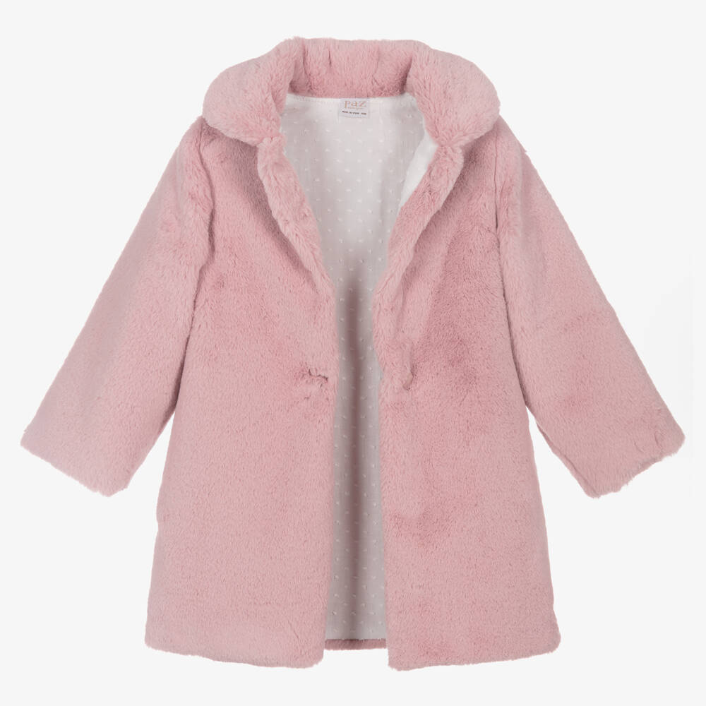 PAZ Rodríguez-معطف فرو صناعي لون زهري للبنات | Childrensalon Outlet