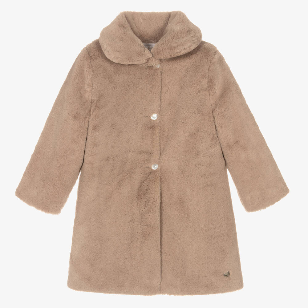 Paz Rodríguez - Girls Brown Faux Fur Coat | Childrensalon