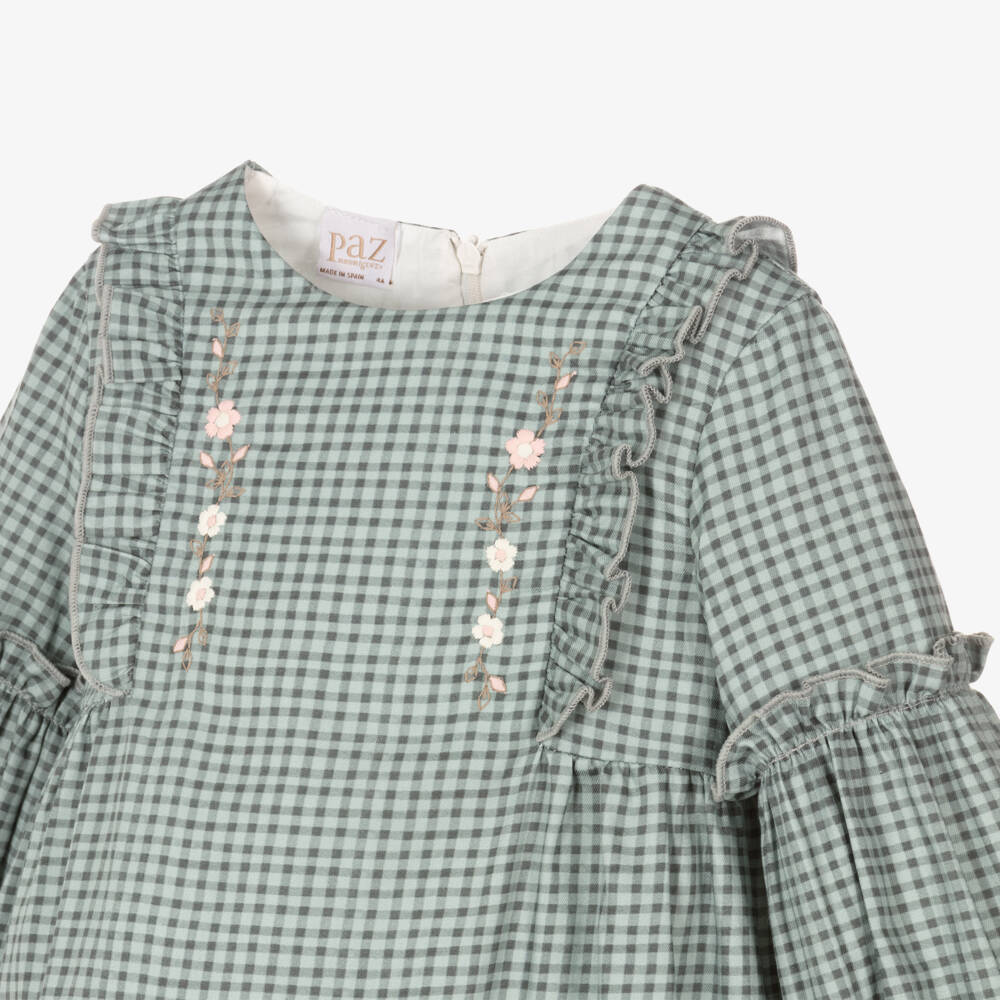 PAZ Rodríguez-Girls Checkered Green Cotton Dress | Childrensalon Outlet