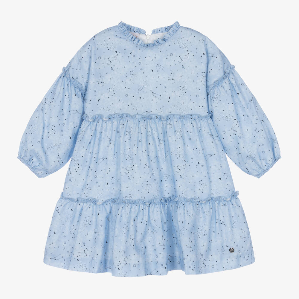 PAZ Rodríguez-Girls Cotton Ruffle Dress in Blue | Childrensalon Outlet