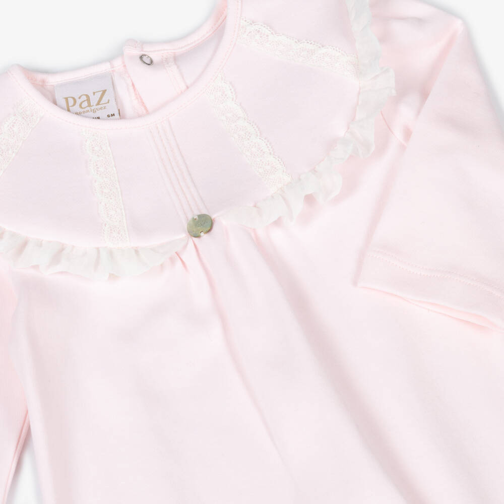 PAZ Rodríguez-Girls Delicate Pink Cotton Romper | Childrensalon Outlet