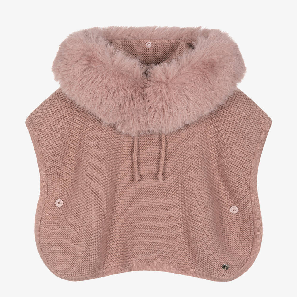 Paz Rodríguez - Girls Dusky Pink Knitted Wool Cape | Childrensalon