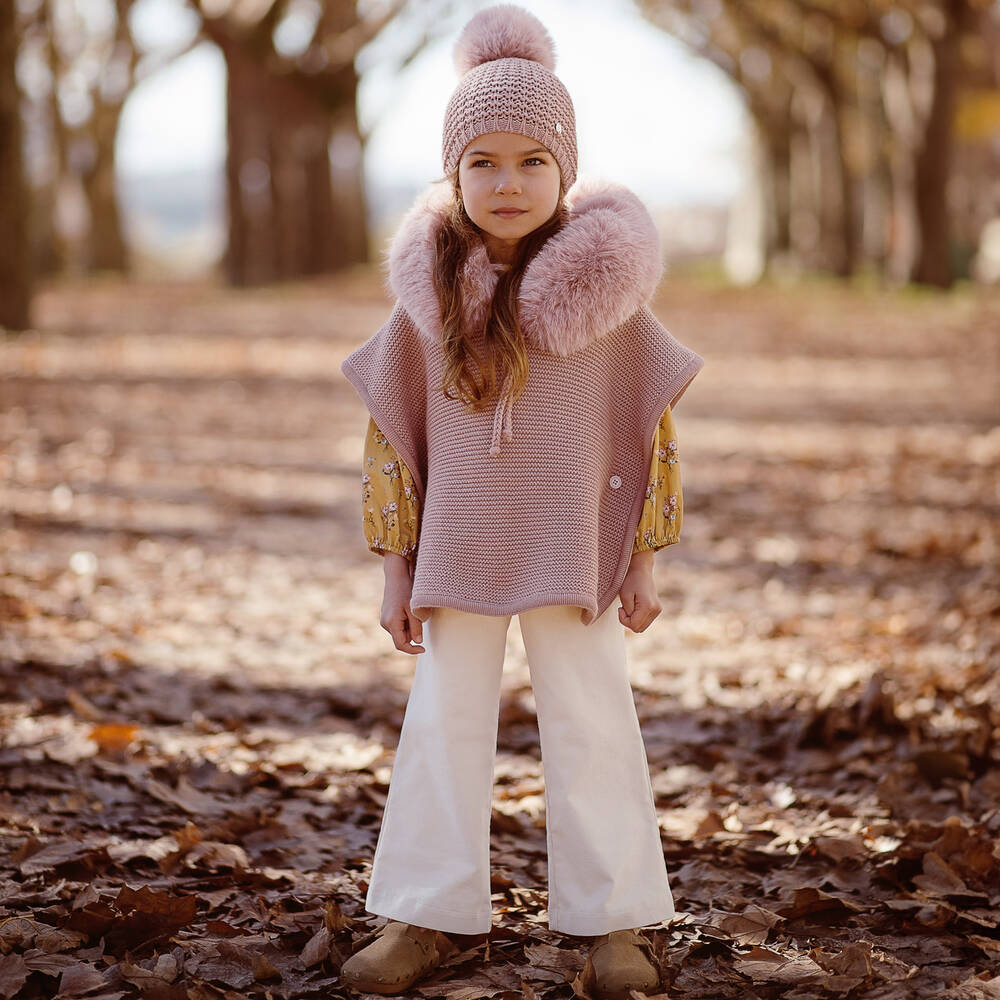 Paz Rodriguez Girls Dusky Pink Knitted Wool Cape Childrensalon Outlet