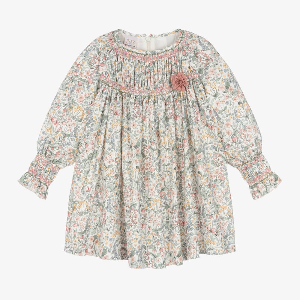 PAZ Rodríguez-Girls Floral Green Cotton Smock Dress | Childrensalon Outlet