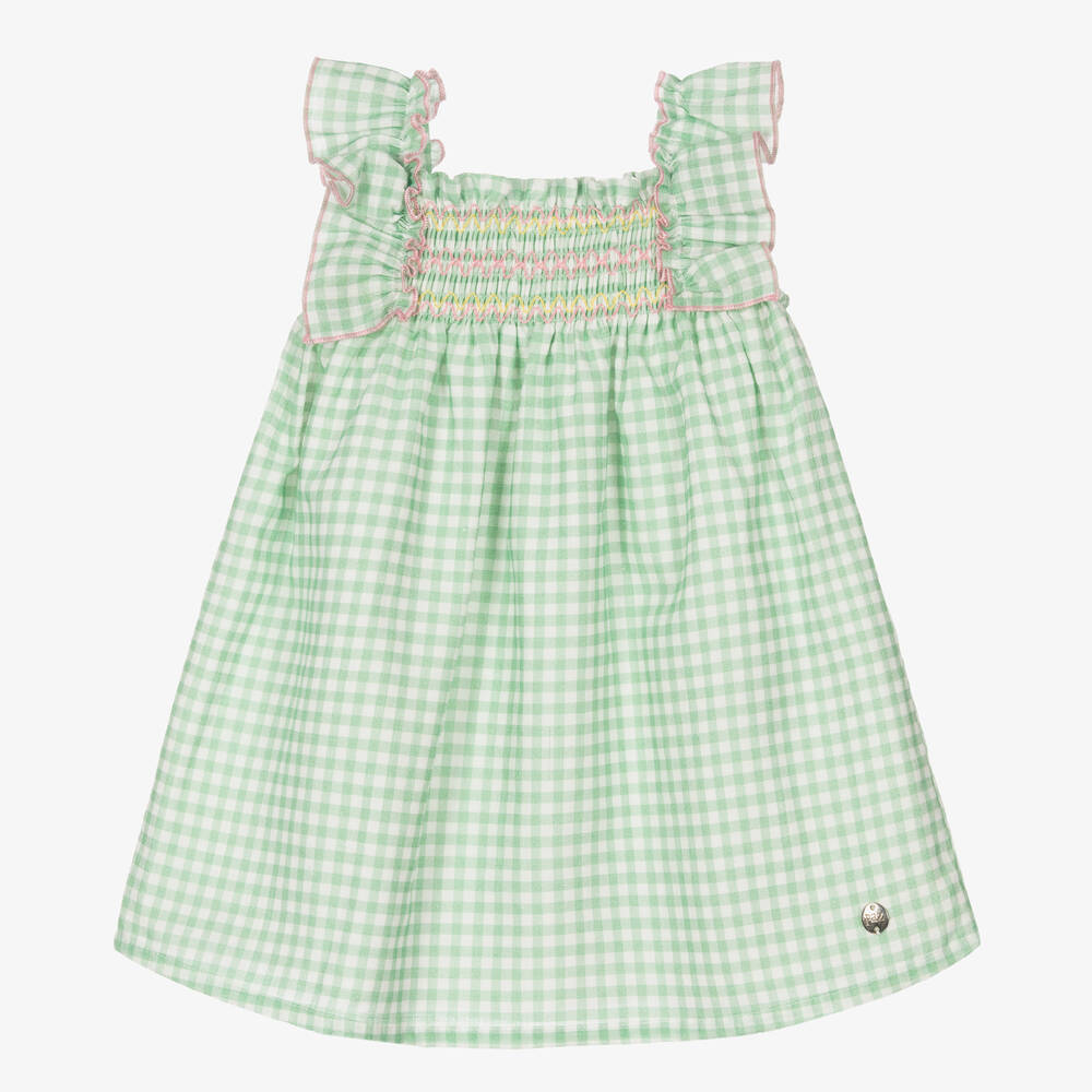 Paz Rodríguez - Girls Green Cotton Gingham Dress | Childrensalon