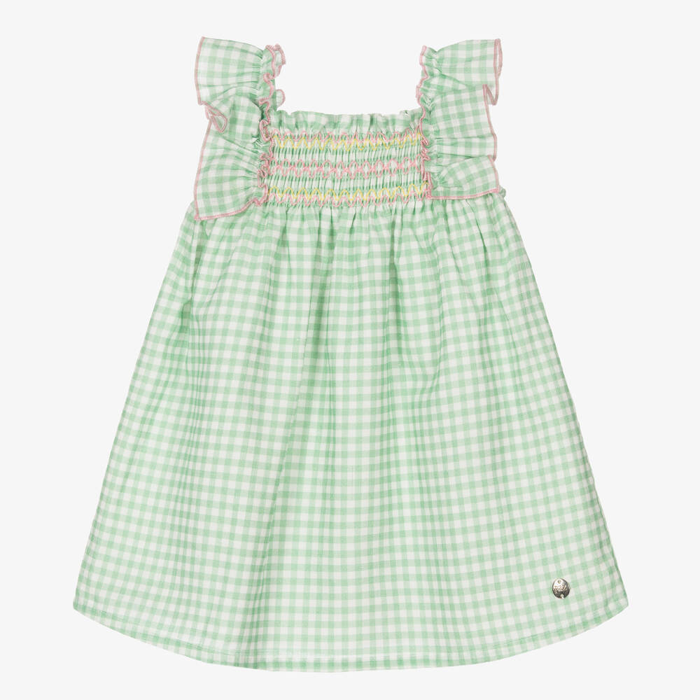 PAZ Rodríguez-Зеленое хлопковое платье в мелкую клетку | Childrensalon Outlet