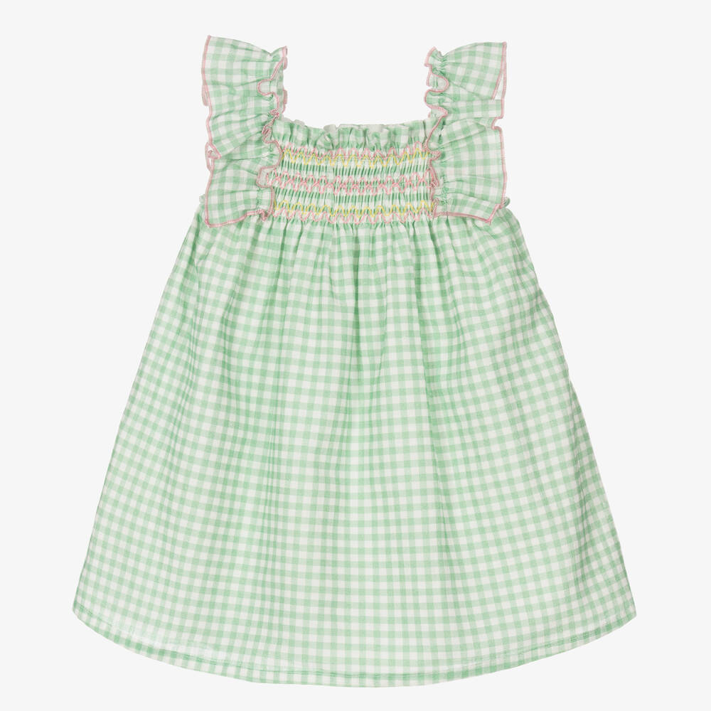 PAZ Rodríguez-فستان قطن كاروهات لون أخضر وأبيض | Childrensalon Outlet