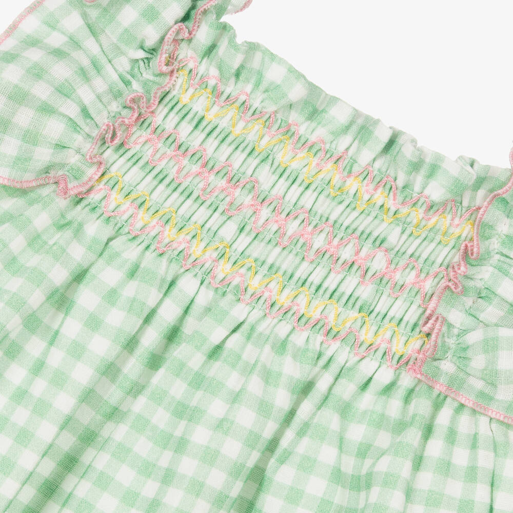 PAZ Rodríguez-فستان قطن كاروهات لون أخضر وأبيض | Childrensalon Outlet