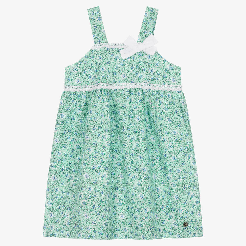 Paz Rodríguez - Girls Green Cotton Paisley Dress | Childrensalon