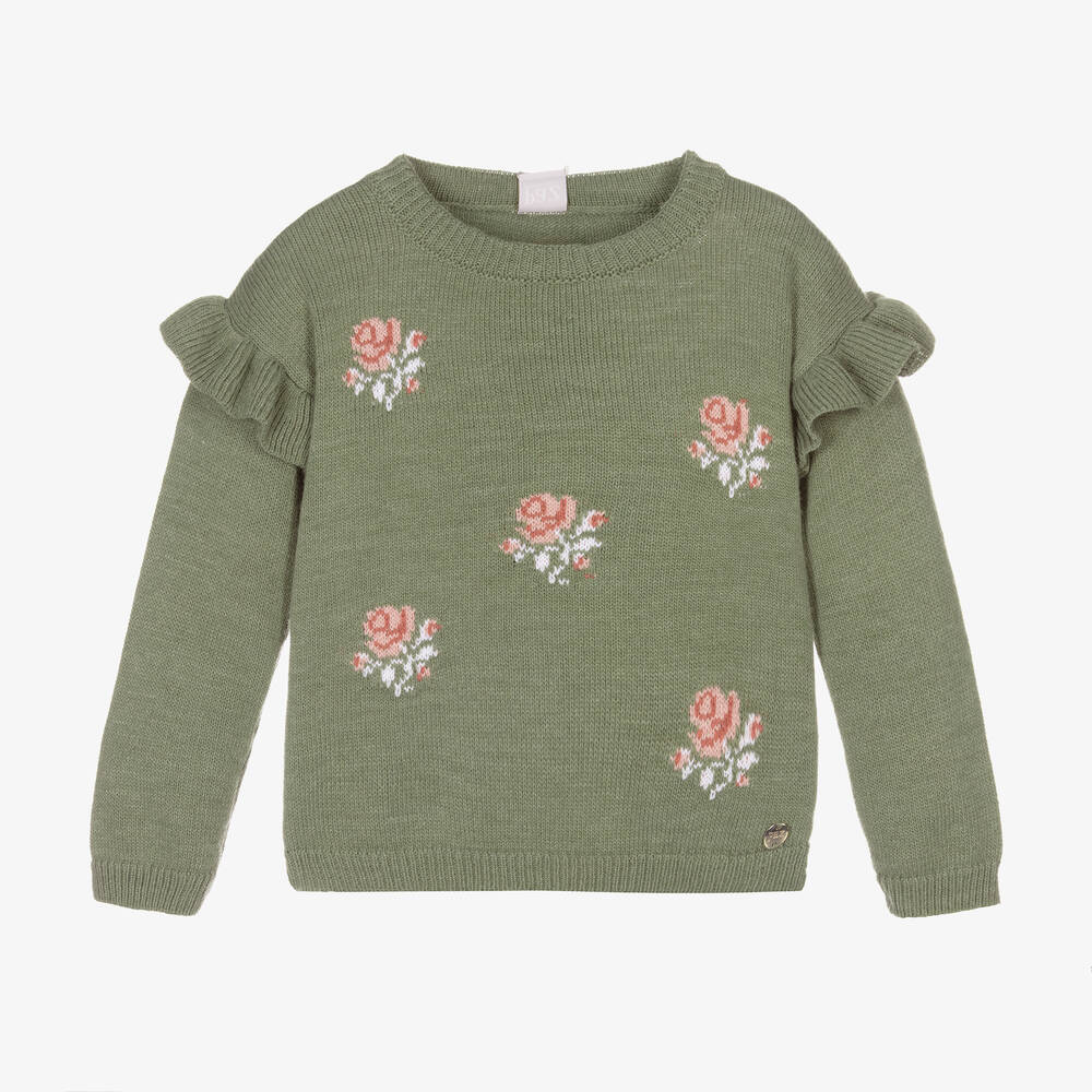 Paz Rodríguez - Girls Green Floral Sweater | Childrensalon