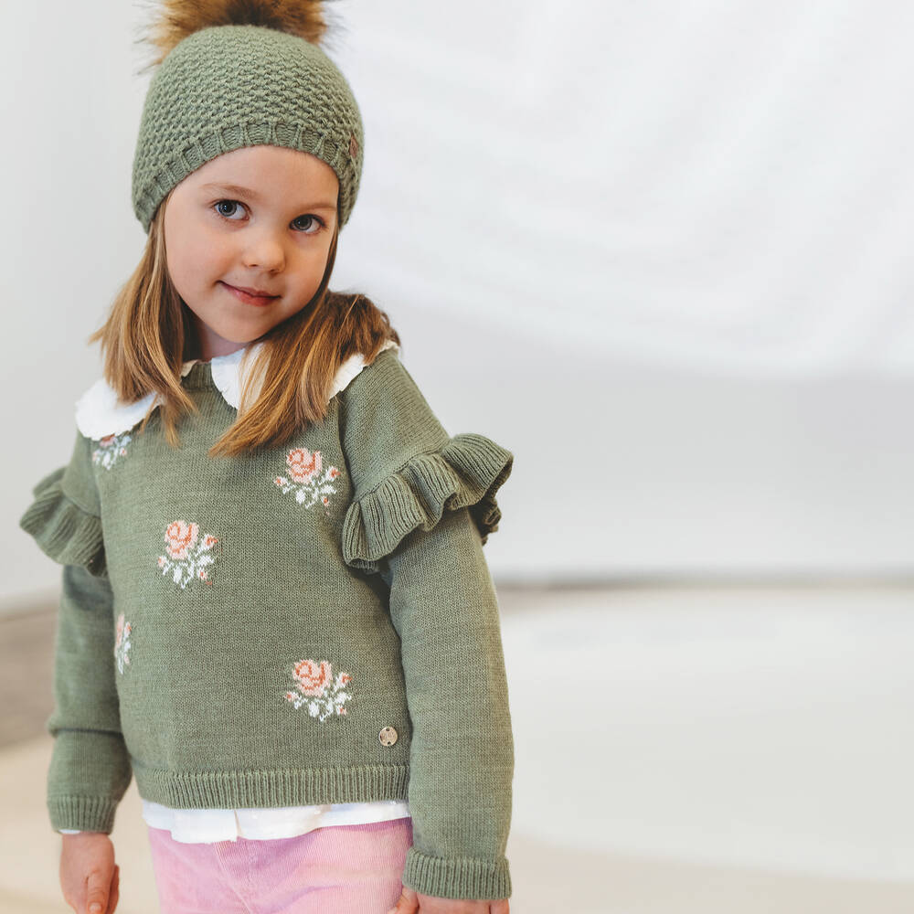 PAZ Rodríguez-Girls Green Floral Sweater | Childrensalon Outlet