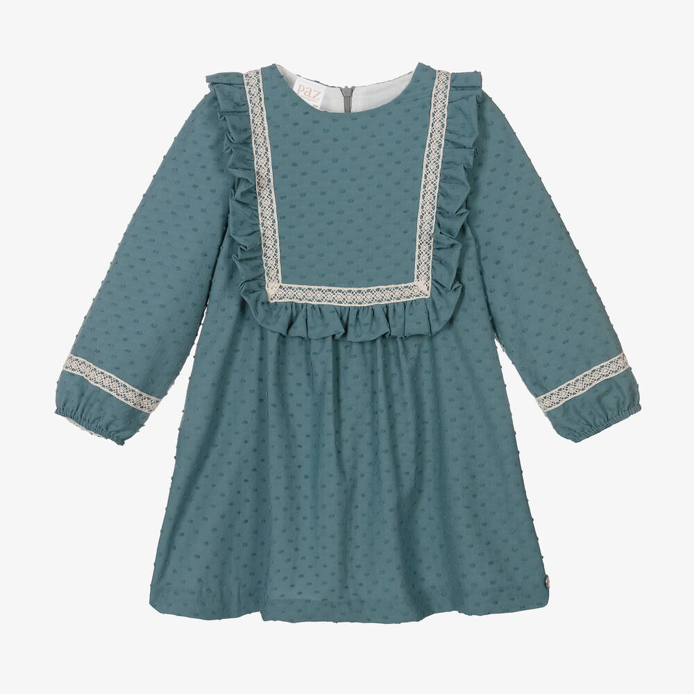 Paz Rodríguez - Зеленое платье из хлопка плюмети с кружевом | Childrensalon